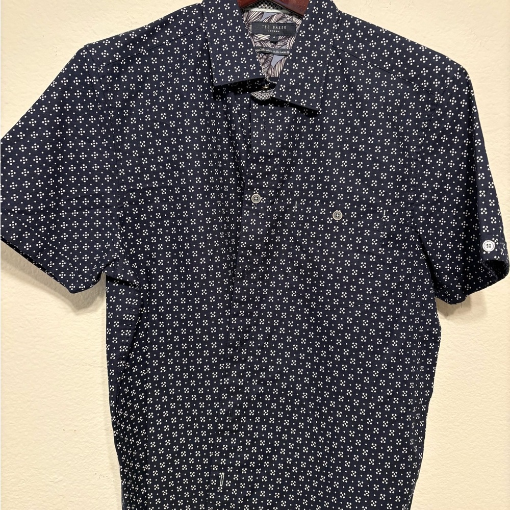 Ted Baker Navy and White Patterned Button Down Shirt